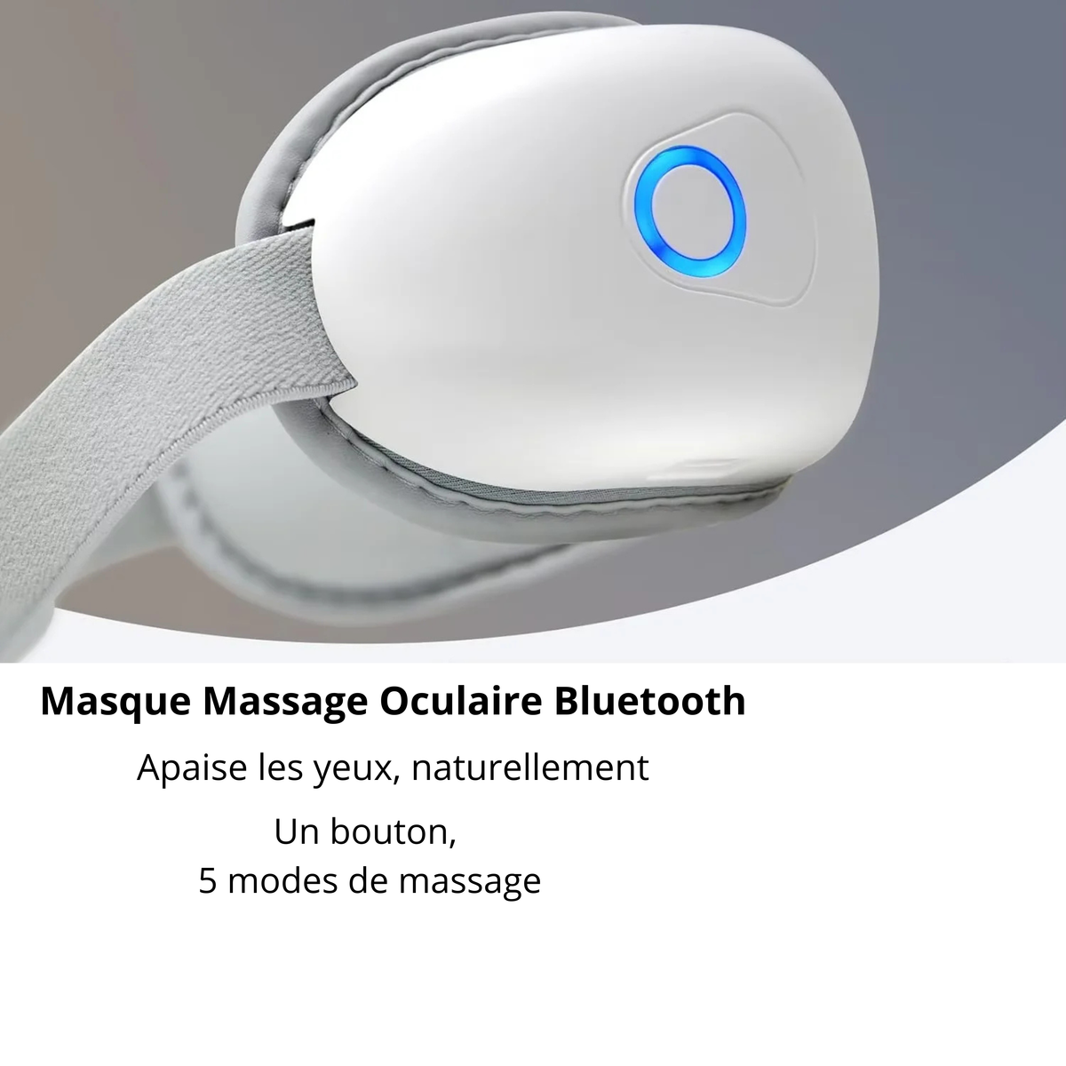 Masque de massage oculaire Bluetooth blanc avec bouton lumineux
